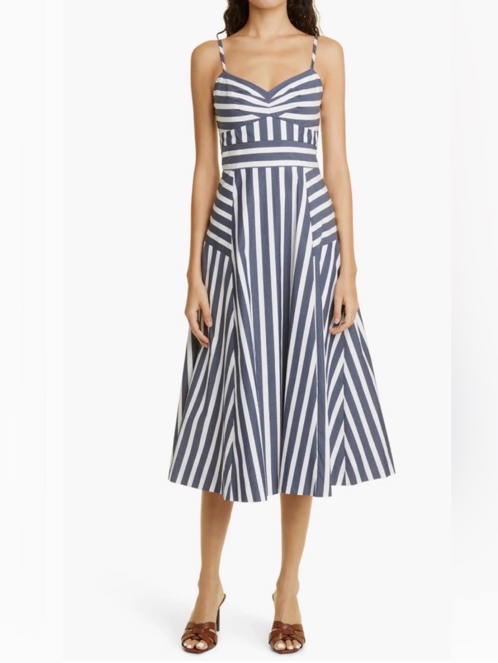 VERONICA BEARD Blige Striped Cotton-Blend Poplin Midi Dress - Picture 2 of 5